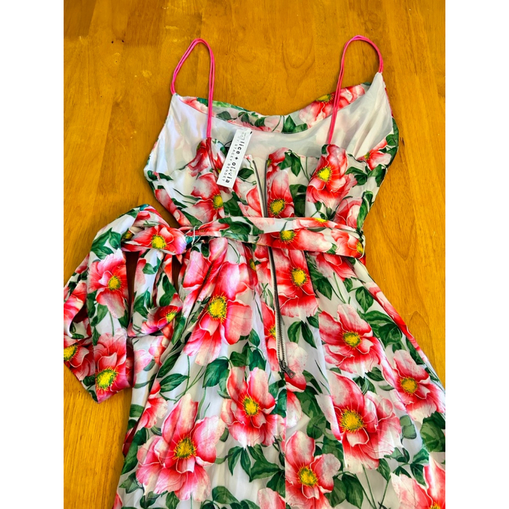 .NWT ALICE + OLIVIA Samantha Floral Silk Blend Midi Dress SZ 14 - Picture 12 of 16